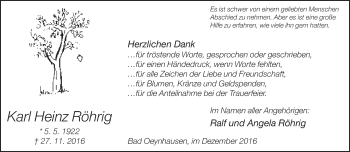 Traueranzeige von Karl Heinz Röhrig von Neue Westfälische