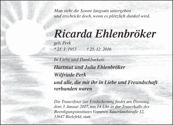 Traueranzeige von Ricarda Ehlenbröker von Neue Westfälische