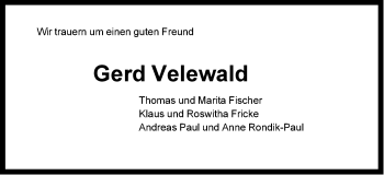 Traueranzeige von Gerd Velewald von Neue Westfälische