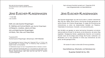 Traueranzeige von Jens Euscher-Klingenhagen von Neue Westfälische