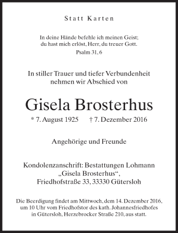 Traueranzeige von Gisela Brosterhus von Neue Westfälische
