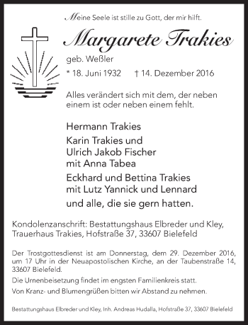 Traueranzeige von Margarete Trakies von Neue Westfälische
