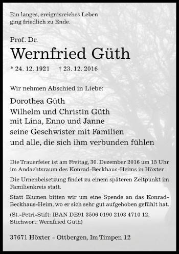 Traueranzeige von Wernfried Güth von Neue Westfälische