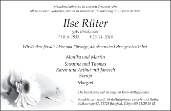Traueranzeige von Ilse Rüter von Neue Westfälische