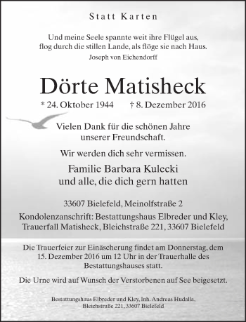 Traueranzeige von Dörte Matisheck von Neue Westfälische