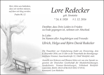 Traueranzeige von Lore Redecker von Neue Westfälische
