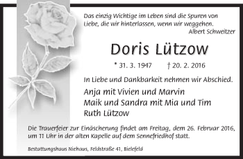 Traueranzeige von Doris Lützow von Neue Westfälische