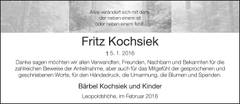 Traueranzeige von Fritz Kochsiek von Neue Westfälische