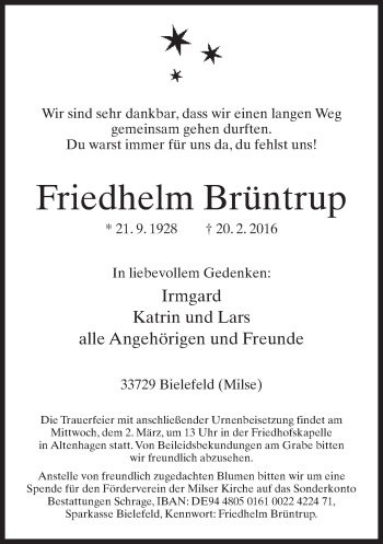 Traueranzeige von Friedhelm Brüntrup von Neue Westfälische