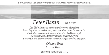 Traueranzeige von Peter Basan von Neue Westfälische