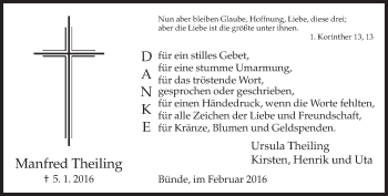 Traueranzeige von Manfred Theiling von Neue Westfälische