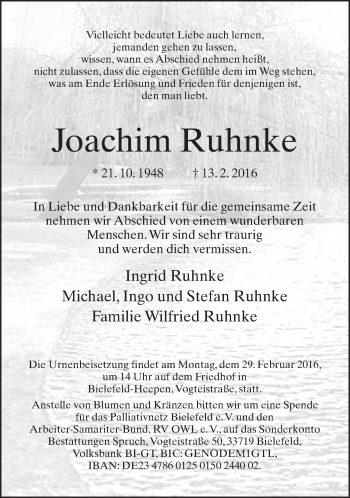 Traueranzeige von Joachim Ruhnke von Neue Westfälische