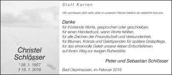 Traueranzeige von Christel Schlösser von Neue Westfälische