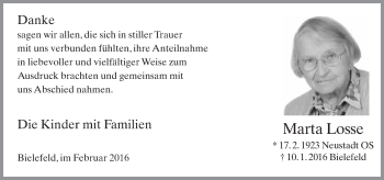 Traueranzeige von Marta Losse von Neue Westfälische