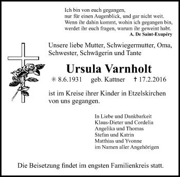 Traueranzeige von Ursula Varnholt von Neue Westfälische