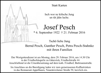 Traueranzeige von Josef Pesch von Neue Westfälische
