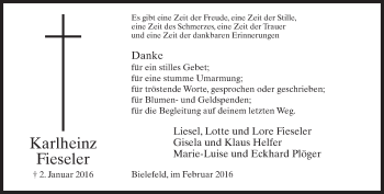 Traueranzeige von Karlheinz Fieseler von Neue Westfälische