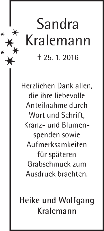 Traueranzeige von Sandra Kralemann von Neue Westfälische