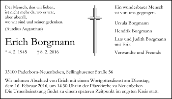 Traueranzeige von Erich Borgmann von Neue Westfälische