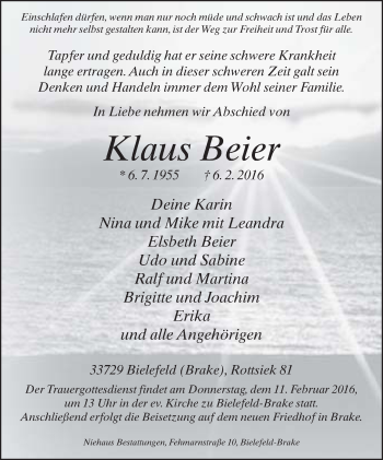 Traueranzeige von Klaus Beier von Neue Westfälische