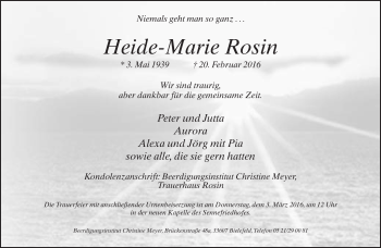 Traueranzeige von Heide-Marie Rosin von Neue Westfälische