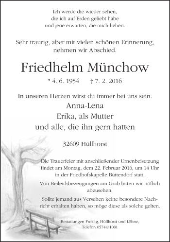 Traueranzeige von Friedhelm Münchow von Neue Westfälische
