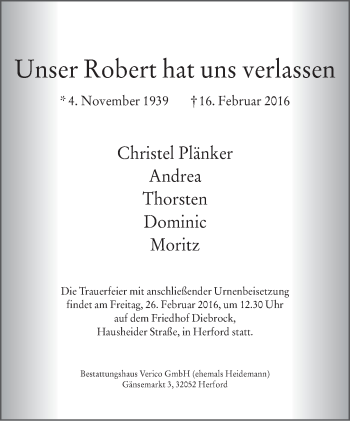 Traueranzeige von Robert  von Neue Westfälische