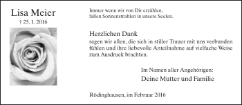 Traueranzeige von Lisa Meier von Neue Westfälische