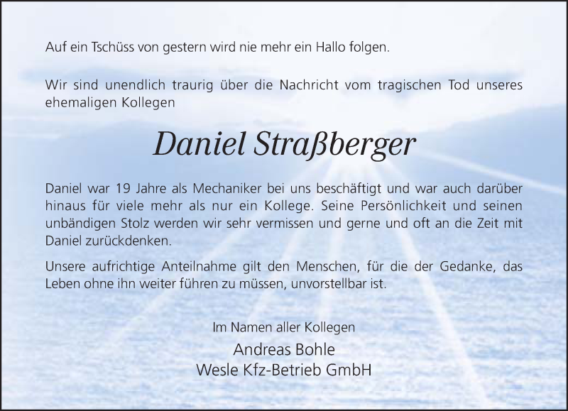  Traueranzeige für Daniel Straßberger vom 06.02.2016 aus Neue Westfälische