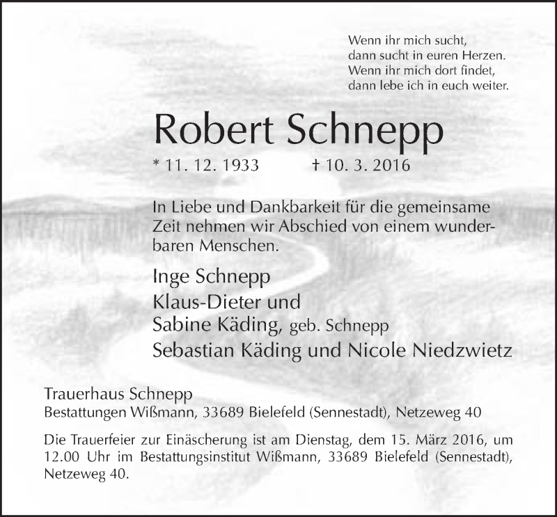  Traueranzeige für Robert Schnepp vom 12.03.2016 aus Neue Westfälische