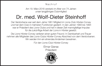 Traueranzeige von Wolf-Dieter Steinhoff von Neue Westfälische
