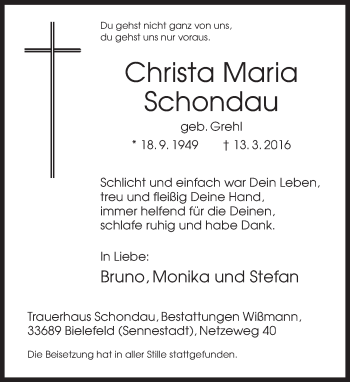 Traueranzeige von Christa Maria von Neue Westfälische