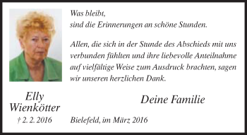 Traueranzeige von Elly Familie von Neue Westfälische