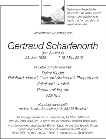 Traueranzeige von Gertraud Scharfenorth von Neue Westfälische