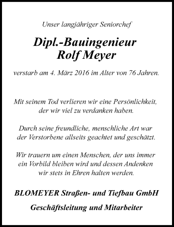 Traueranzeige von Rolf Meyer von Neue Westfälische