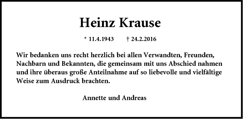  Traueranzeige für Heinz Krause vom 12.03.2016 aus Neue Westfälische