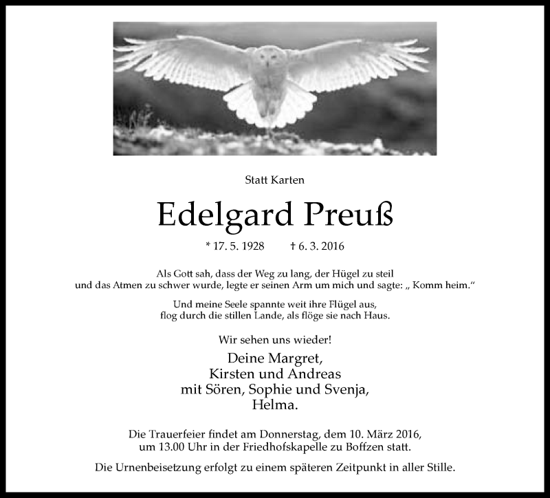  Traueranzeige für Edelgard Preuß vom 08.03.2016 aus Neue Westfälische