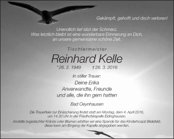 Traueranzeige von Reinhard Kelle von Neue Westfälische