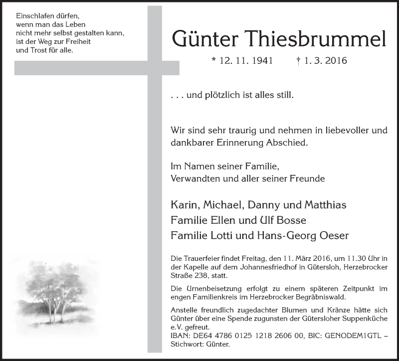  Traueranzeige für Günter Thiesbrummel vom 05.03.2016 aus Neue Westfälische