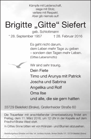 Traueranzeige von Brigitte Siefert von Neue Westfälische