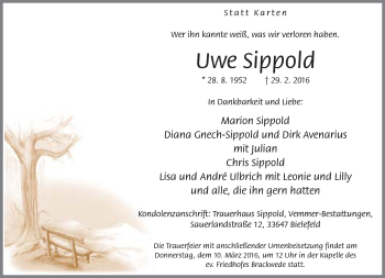 Traueranzeige von Uwe Sippold von Neue Westfälische