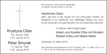 Traueranzeige von Krystyna Cibis von Neue Westfälische