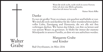 Traueranzeige von Walter Grabe von Neue Westfälische