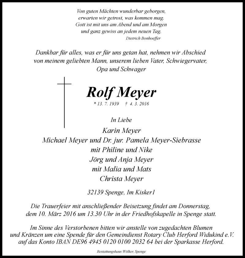  Traueranzeige für Rolf Meyer vom 07.03.2016 aus Neue Westfälische