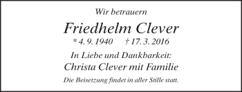 Traueranzeige von Friedhelm Clever von Neue Westfälische