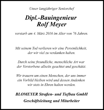 Traueranzeige von Rolf Meyer von Neue Westfälische