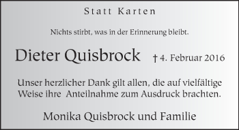 Traueranzeige von Monika Quisbrock von Neue Westfälische