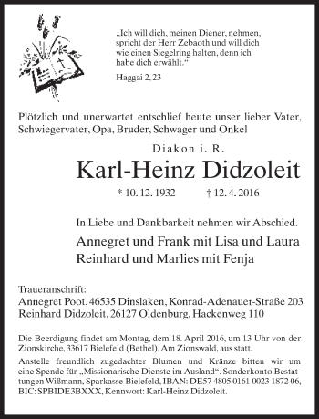 Traueranzeige von Karl-Heinz Didzoleit von Neue Westfälische