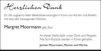 Traueranzeige von Margret Moormann von Neue Westfälische