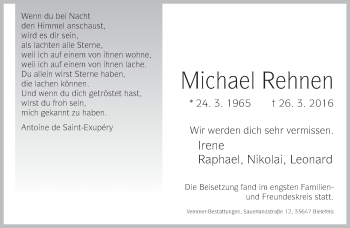 Traueranzeige von Michael Rehnen von Neue Westfälische